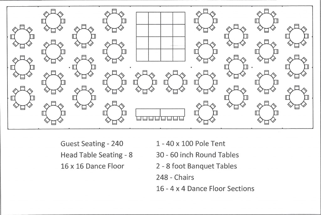 40x100 pole tent round tables dance floor seating