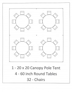 20x20 canopy pole tent 60 inch table seating