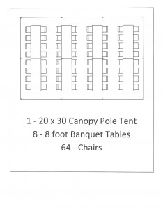 20x30 canopy pole tent with 8 foot table seating
