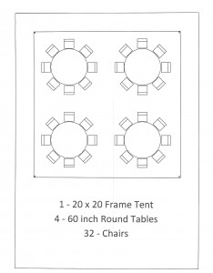 20x20 frame tent 60 inch table seating birthday party belleville mi
