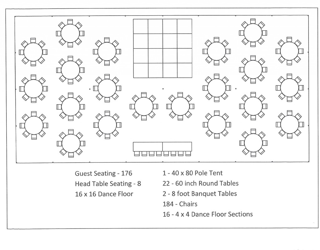 40x80 pole tent round table dance floor seating